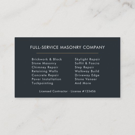 Professional Masonry Bricklayer Brick Visitekaartje (Achterkant)