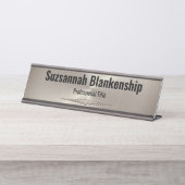 Professional Matte Silver Faux, metaal, aangepast Bureau Naambordje (Voorkant)