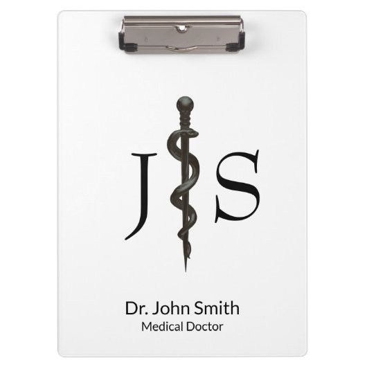 Professional Medical Asclepius Simple Black White Klembord (Voorkant)