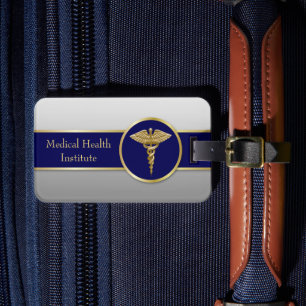 Professional Medical Caduceus Gold Blue Bagagelabel