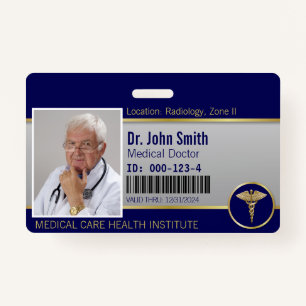 Professional Medical Caduceus Gold Blue Foto ID Badge