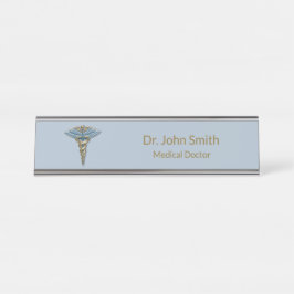Professional Medical Fine Light Blue Gold Caduceus Bureau Naambordje