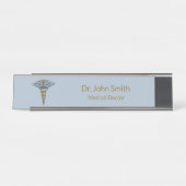 Professional Medical Fine Light Blue Gold Caduceus Bureau Naambordje (Voorkant)