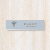 Professional Medical Fine Light Blue Gold Caduceus Deurbordje (Voorkant)