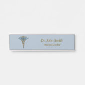 Professional Medical Fine Light Blue Gold Caduceus Deurbordje (Voorkant)