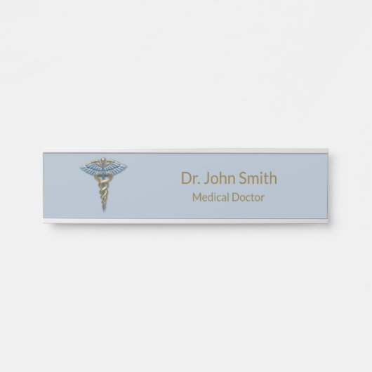 Professional Medical Fine Light Blue Gold Caduceus Deurbordje (Voorkant)