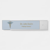 Professional Medical Fine Light Blue Gold Caduceus Deurbordje (Voorkant)