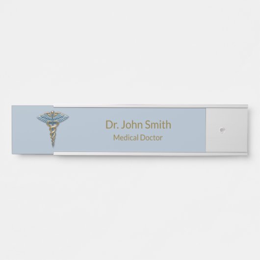 Professional Medical Fine Light Blue Gold Caduceus Deurbordje (Voorkant)
