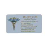 Professional Medical Fine Light Blue Gold Caduceus Etiket (Voorkant)