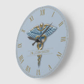 Professional Medical Light Blue Gold Caduceus Name Grote Klok (Hoek)