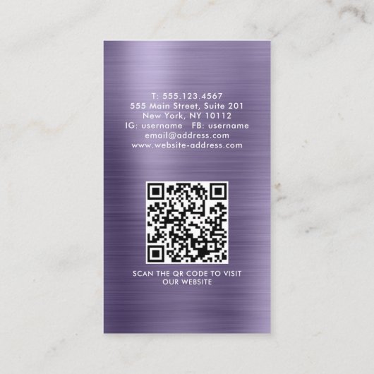 Professional Metallic Midnight Paars Logo QR Code Visitekaartje (Achterkant)