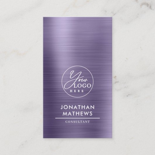 Professional Metallic Midnight Paars Logo QR Code Visitekaartje (Voorkant)