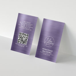 Professional Metallic Midnight Paars Logo QR Code Visitekaartje