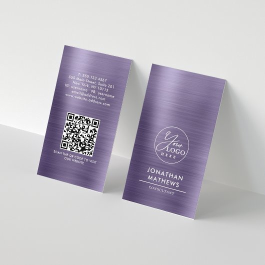 Professional Metallic Midnight Paars Logo QR Code Visitekaartje