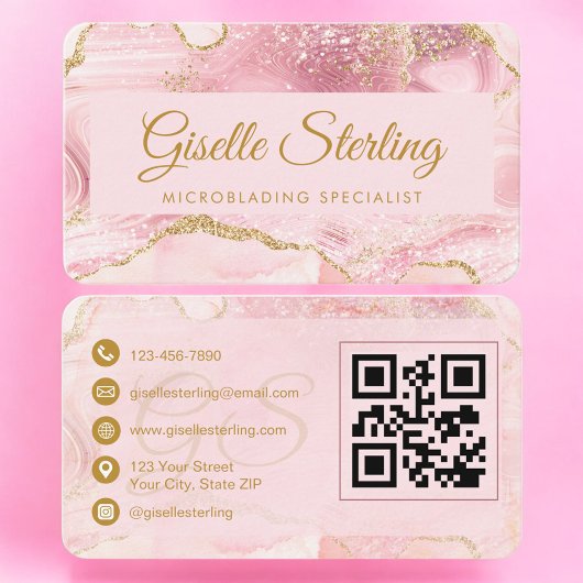 Professional Microblading Artist Gold Agate QR Cod Visitekaartje