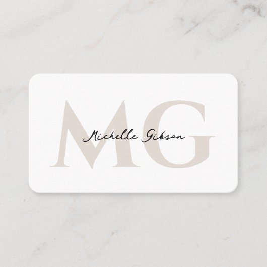 Professional Minimal White Sand Initials Visitekaartje (Voorkant)
