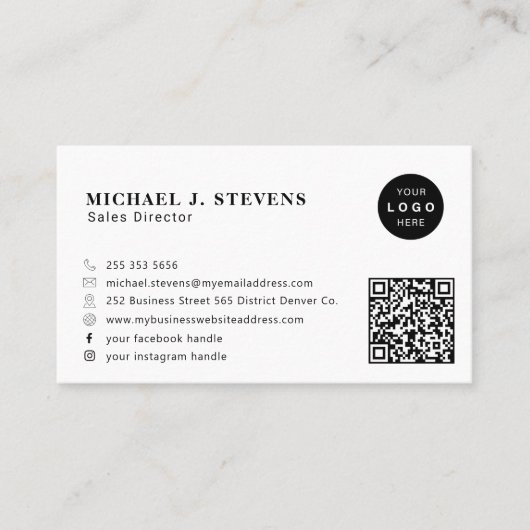 Professional minimalist company logo QR code white Visitekaartje (Voorkant)