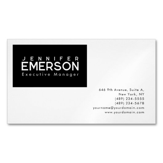 Professional minimalist modern plain black white magnetisch visitekaartje (Voorkant)