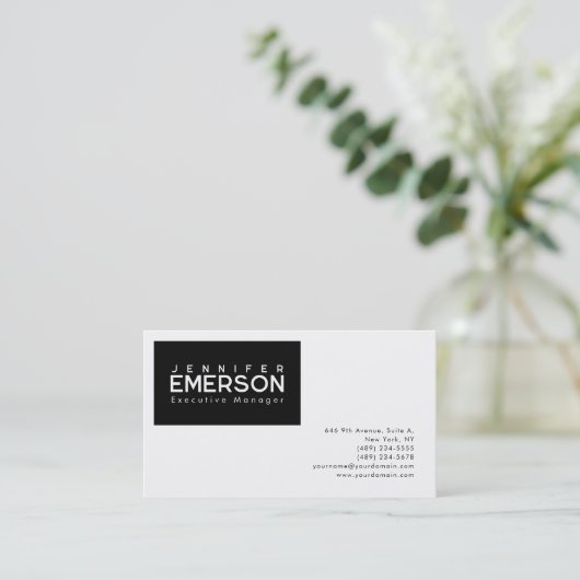 Professional minimalist modern plain black white visitekaartje (Staand voorkant)