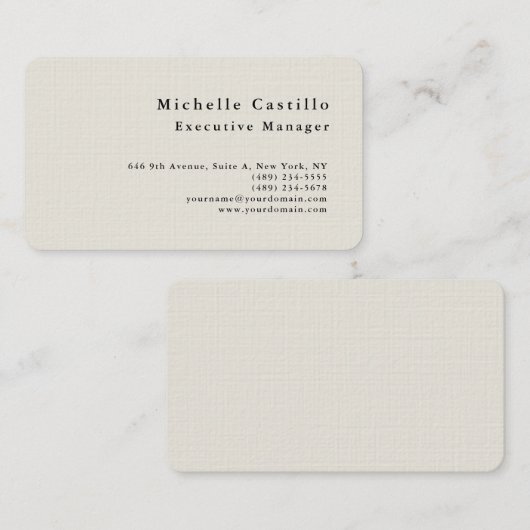 Professional Minimalist Modern Plain Premium Linen Visitekaartje (Voorkant / Achterkant)