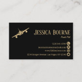 Professional Modern Black Gold Aviation Pilot Visitekaartje (Voorkant)