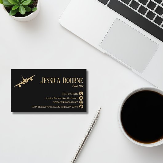 Professional Modern Black Gold Aviation Pilot Visitekaartje