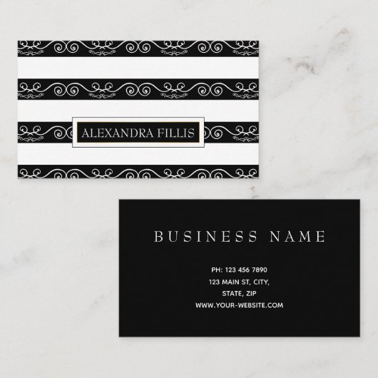 Professional Modern Black White gestript Visitekaartje (Voorkant / Achterkant)