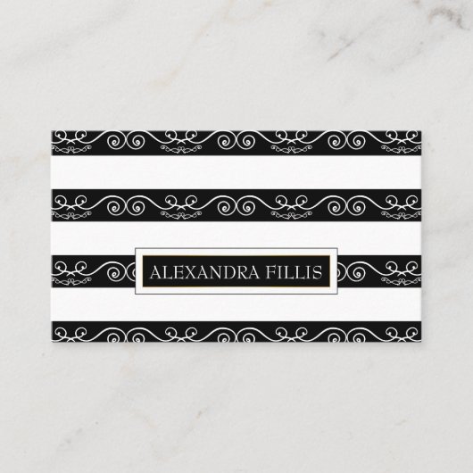 Professional Modern Black White gestript Visitekaartje (Voorkant)