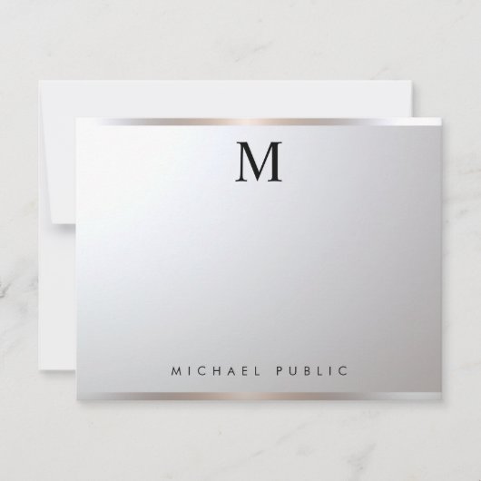 Professional Modern Elegant Monogram Silver Glam Notitiekaartje (Voorkant)