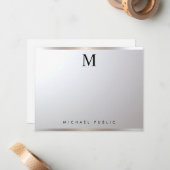 Professional Modern Elegant Monogram Silver Glam Notitiekaartje (Voorkant / Achterkant in situ)