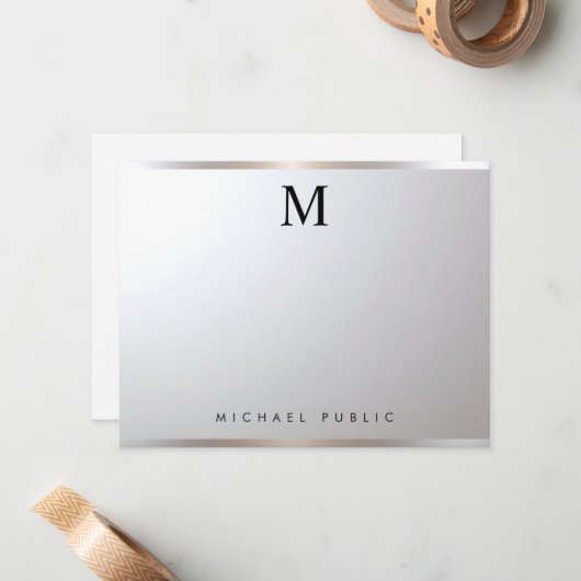 Professional Modern Elegant Monogram Silver Glam Notitiekaartje (Voorkant / Achterkant in situ)