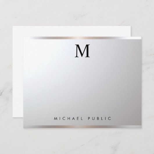 Professional Modern Elegant Monogram Silver Glam Notitiekaartje (Voorkant / Achterkant)