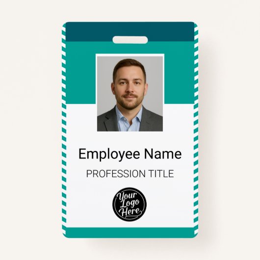 Professional Modern Geometric Teal Stripes Staff Badge (Voorkant)