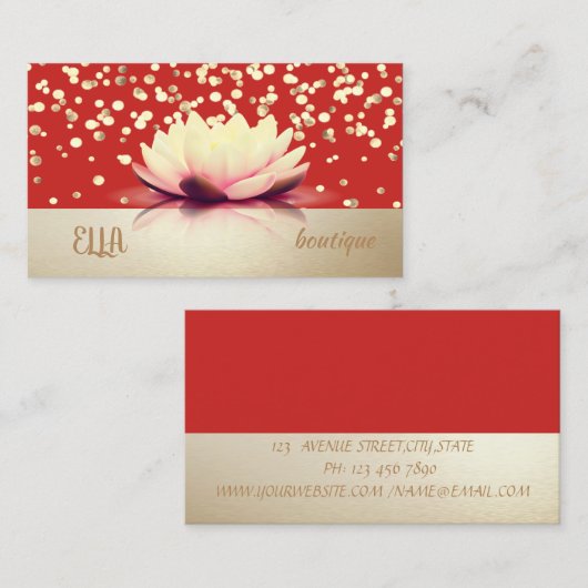 Professional modern, Gold Confetti, rood, Lotus Visitekaartje (Voorkant / Achterkant)