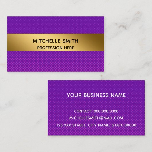 Professional Modern Golden Simply Paars Visitekaartje (Voorkant / Achterkant)