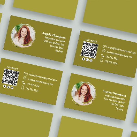 Professional Modern Green Photo QR Code Visitekaartje