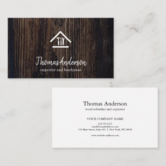 Professional Modern Home Repair Handyman Wooden Visitekaartje (Voorkant / Achterkant)