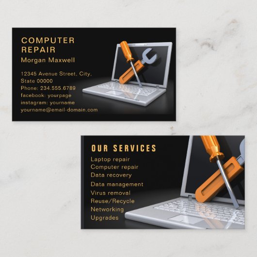 Professional Modern Plain Simple Computer Repair Visitekaartje (Voorkant / Achterkant)