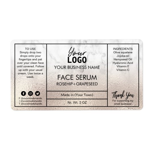 Professional modern Roos Gold Marble Face Serum Etiket (Voorkant)