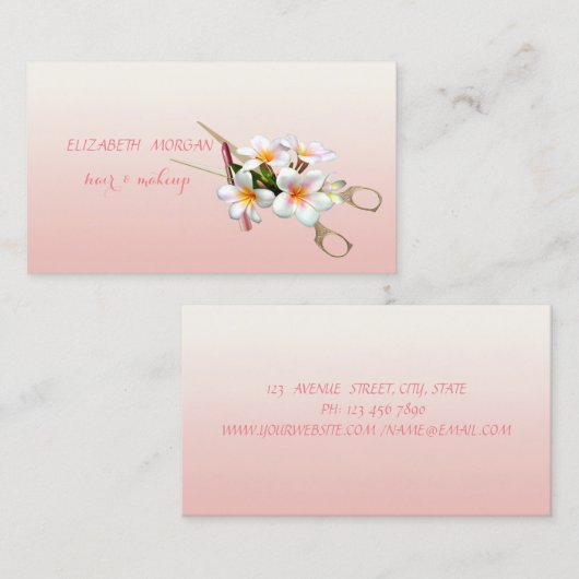 Professional Modern, schaar, lipstick, bloemen Visitekaartje (Voorkant / Achterkant)