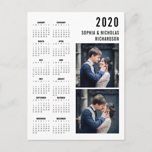 Professional Modern Two Photo 2020 Calendar Briefkaart (Voorkant)