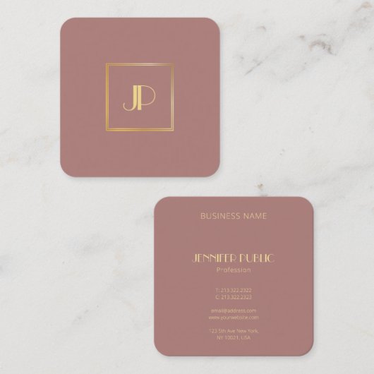 Professional Moderne Elegant Gold Monogram Sjabloo Vierkante Visitekaartje (Voorkant / Achterkant)