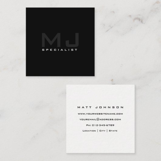 Professional Monogram Black Square Visitekaartje (Voorkant / Achterkant)
