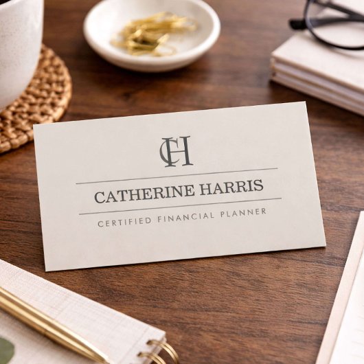 Professional Monogram Financial Advisor Taupe Visitekaartje