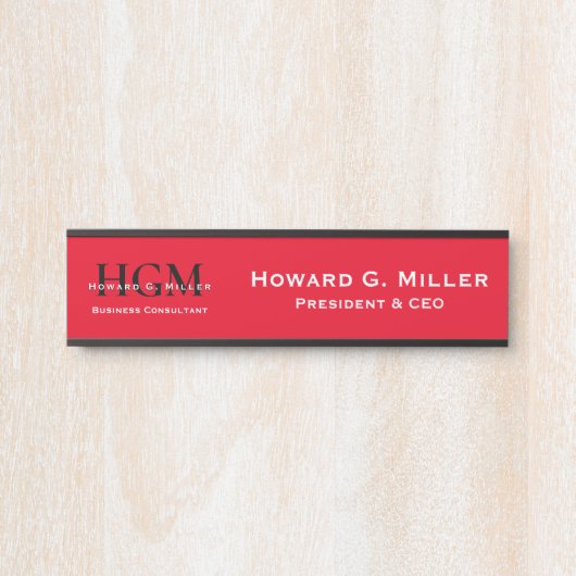 Professional Monogram Logo Rood Zwart wit Deurbordje (Voorkant)