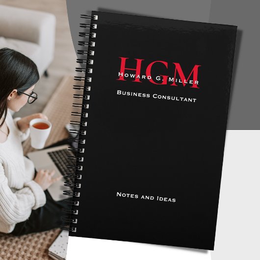 Professional Monogram Logo Rood Zwart-wit Notitieboek