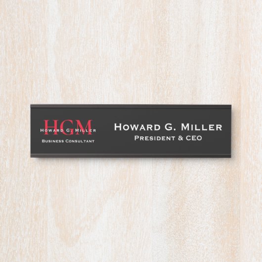 Professional Monogram Logo zwart Rood wit Deurbordje (Voorkant)