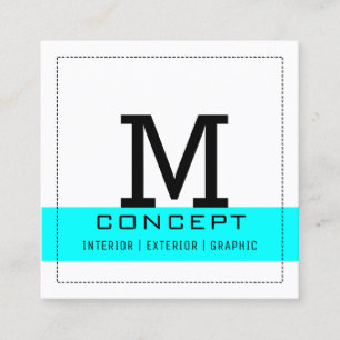 Professional Monogram Modern Aqua White Vierkante Visitekaartje