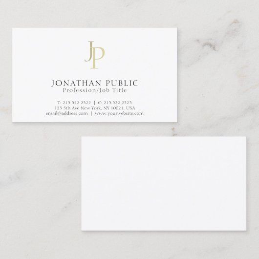 Professional Monogram Modern Classy White Visitekaartje (Voorkant / Achterkant)