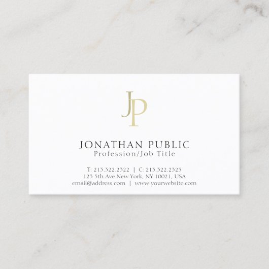 Professional Monogram Modern Classy White Visitekaartje (Voorkant)